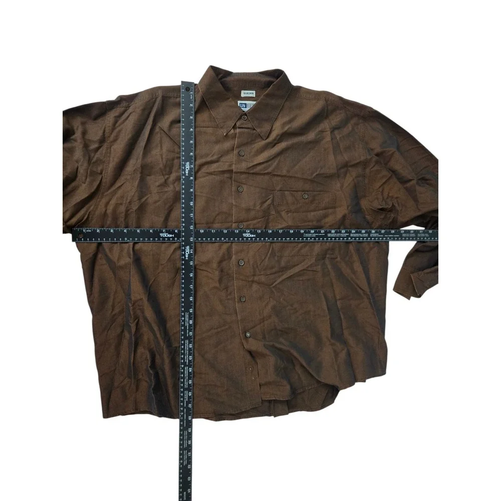 Untied Mens 2XL‎ Brown Sueded Button Up Shirt Long Sleeve Rayon Blend Workwear